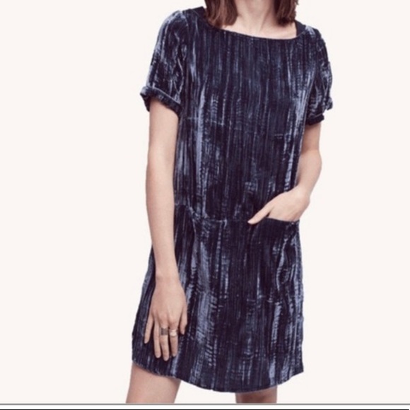 Anthropologie Floreat Crushed Blue Velvet Dress - Picture 5 of 5